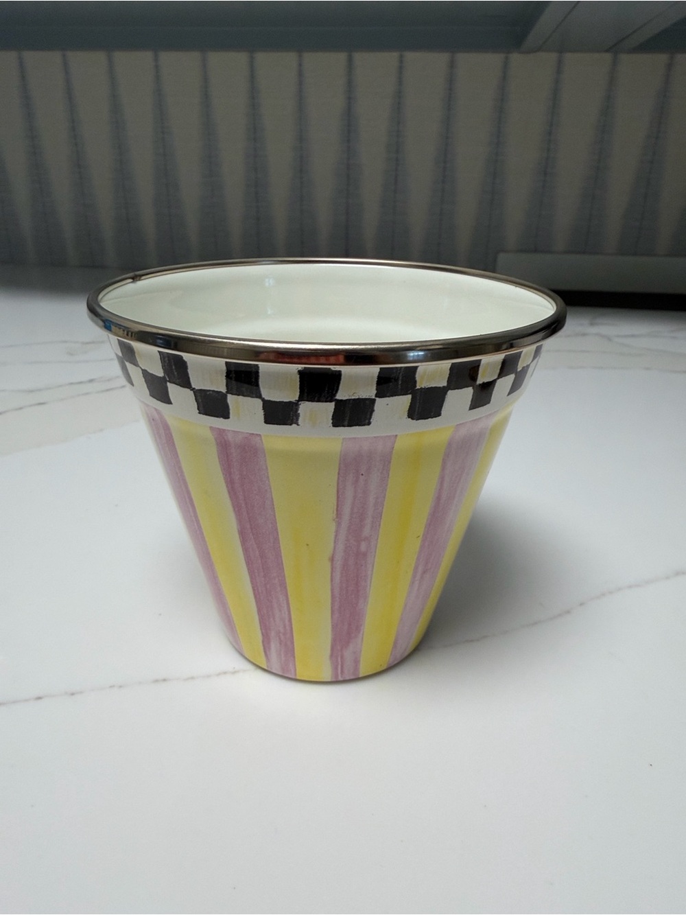 Mackenzie Childs Striped Yellow & Pink Ceramic Pot